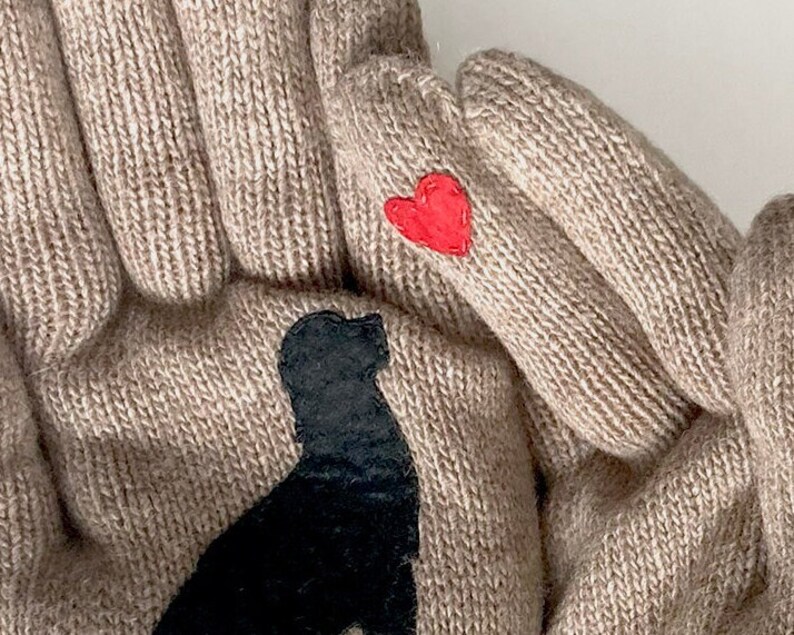 Winter Gloves with Dog and Heart, Gift For Dog Lover, Puppy Owner Accessories, Dogs Parent Clothing, Woman Dog Mittens, Pet Memorial Gift image 10