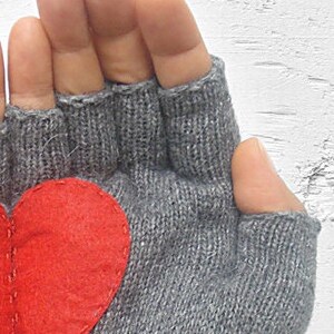 Fingerless Mittens, Texting Gloves, Women Gloves, Valentines Day Gift, Heart Mittens, Unique Item, Knit Gifts Woman, Handmade Clothing image 10