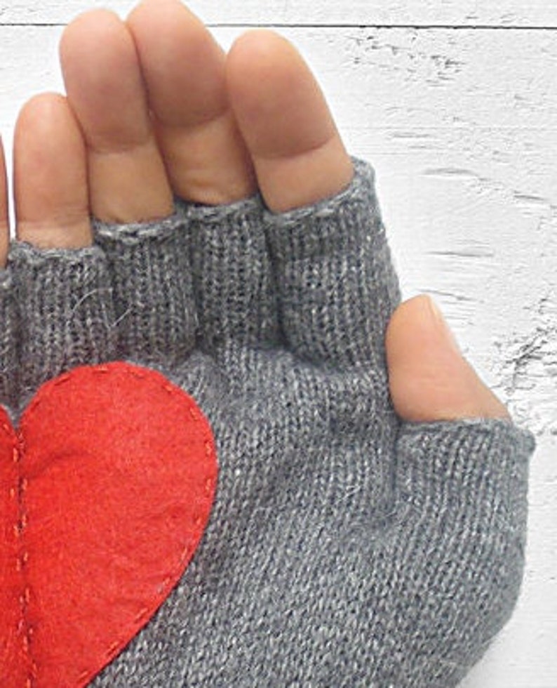 Fingerless Mittens, Texting Gloves, Women Gloves, Valentines Day Gift, Heart Mittens, Unique Item, Knit Gifts Woman, Handmade Clothing image 10