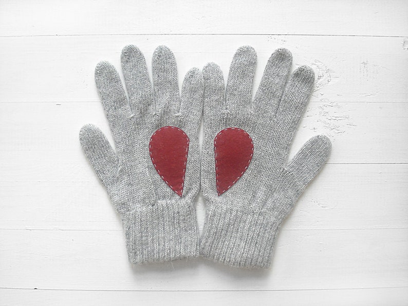 Heart Gloves, Women Mittens, Winter Accessories, Best Valentine Gift, Gray Gloves, Handmade Gift, Woman Clothing, Unique Gifts, Gift For Her image 2