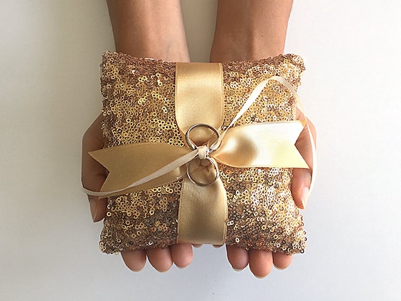 Gold Sequin Ring Pillow: Wedding Ring Bearer Decor