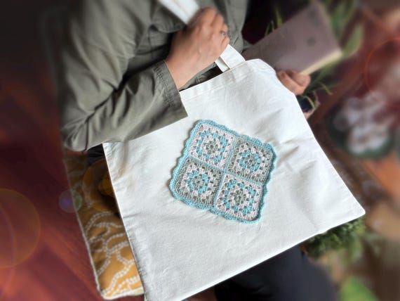 Canvas Tote with Granny Square: Bags and Accessory Gifts, Cozy Gift For Mom