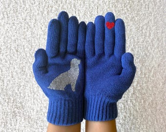 Luvas de inverno azuis com estampa de cachorro: presente perfeito para donos de animais de estimação, ideal para o Dia dos Namorados.