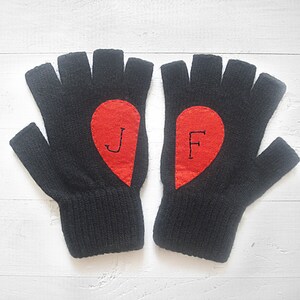 Personalized Gift For Mom, Custom Heart Gloves, Wife Birthday Gift, Handmade Fingerless Mittens, Unique Gift Women, Winter Fall Clothing image 2