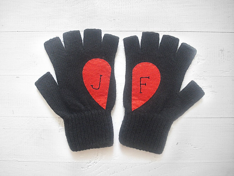 Personalized Gift For Mom, Custom Heart Gloves, Wife Birthday Gift, Handmade Fingerless Mittens, Unique Gift Women, Winter Fall Clothing image 2