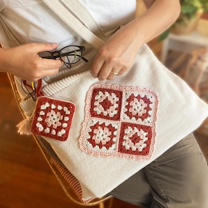 Sac à bandoulière avec sac carré grand-mère, fourre-tout en crochet pour femme, porte-monnaie en tricot, cadeau d'accessoires de printemps pour elle, cadeau de grand-mère, sac style bohème