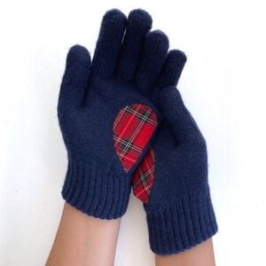 Women Heart Gloves, Navy Mittens, Best Holiday Gifts, Christmas Gift, Navy Blue Gloves, Tartan Fabric, Knit Accessories, Handmade Clothing image 10