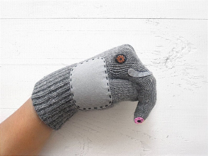 Elephant Gifts, Funny Valentine Gift, Animal Mittens, Unique Gloves, Winter Accessories, Valentine Clothing, Creative Gift, Handmade Item image 1