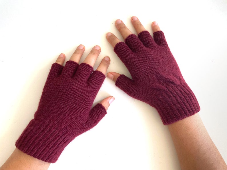 Fingerless Heart Gloves, Women Burgundy Mittens, Valentines Day Gift For Her, Handmade Heart Mittens, Unique Gift Idea, Valentine Clothing image 3