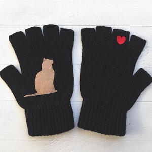 Cat Gloves Women, Fingerless Cat Mittens, Cat Parent Clothing, Fall Clothing Woman, Gift For Wife, Winter Fashion Gifts, Handmade Clothing image 9