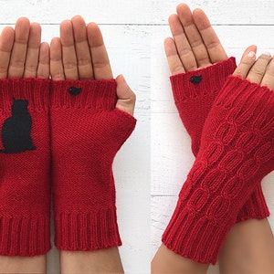 Red Cat Gloves, Knitwear For Women, Kitten Mittens, Fingerless Gloves, Valentines Day Gift, Unique Hand Warmers, Valentine Clothing