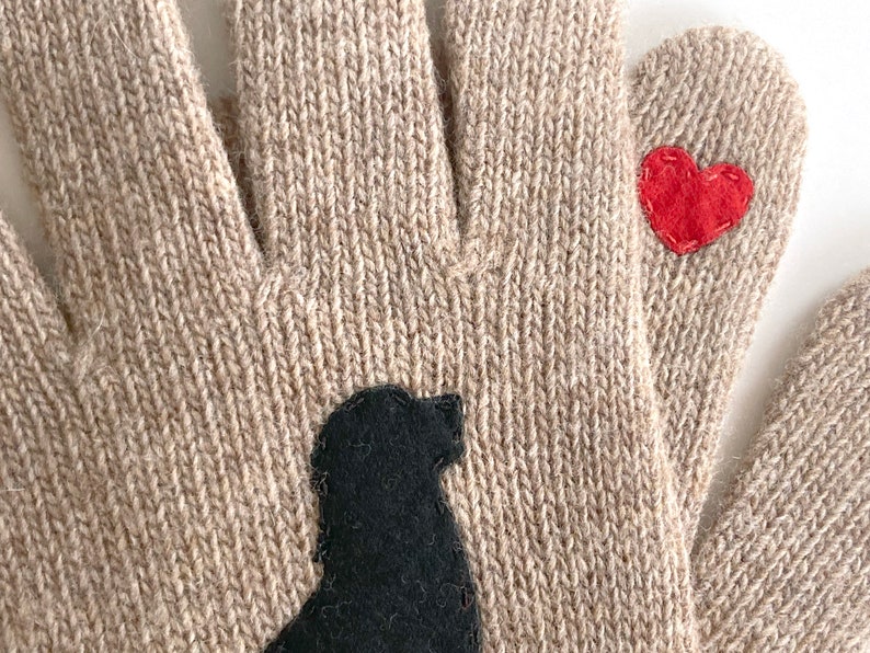 Winter Gloves with Dog and Heart, Gift For Dog Lover, Puppy Owner Accessories, Dogs Parent Clothing, Woman Dog Mittens, Pet Memorial Gift image 6