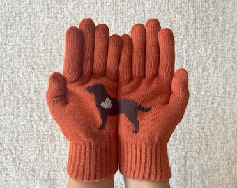 Orange Wool Dog Gloves Women, Winter Style Labrador Gift, Cozy Valentines Day Gift