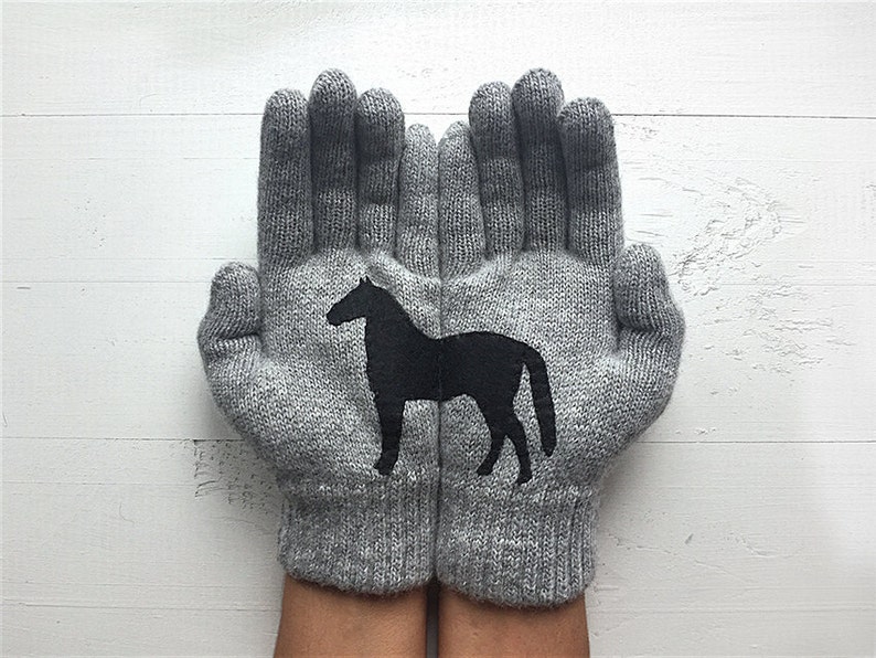 Horse Gloves, Women Mittens, Horse Lover Gift, Valentine Clothing, Animal Gloves, Unique Gift, Horse Gifts, Winter Accessories image 1