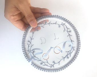 Personalized Wedding Ring Holder, Handmade Gray Lace Ring Pillow Alternative