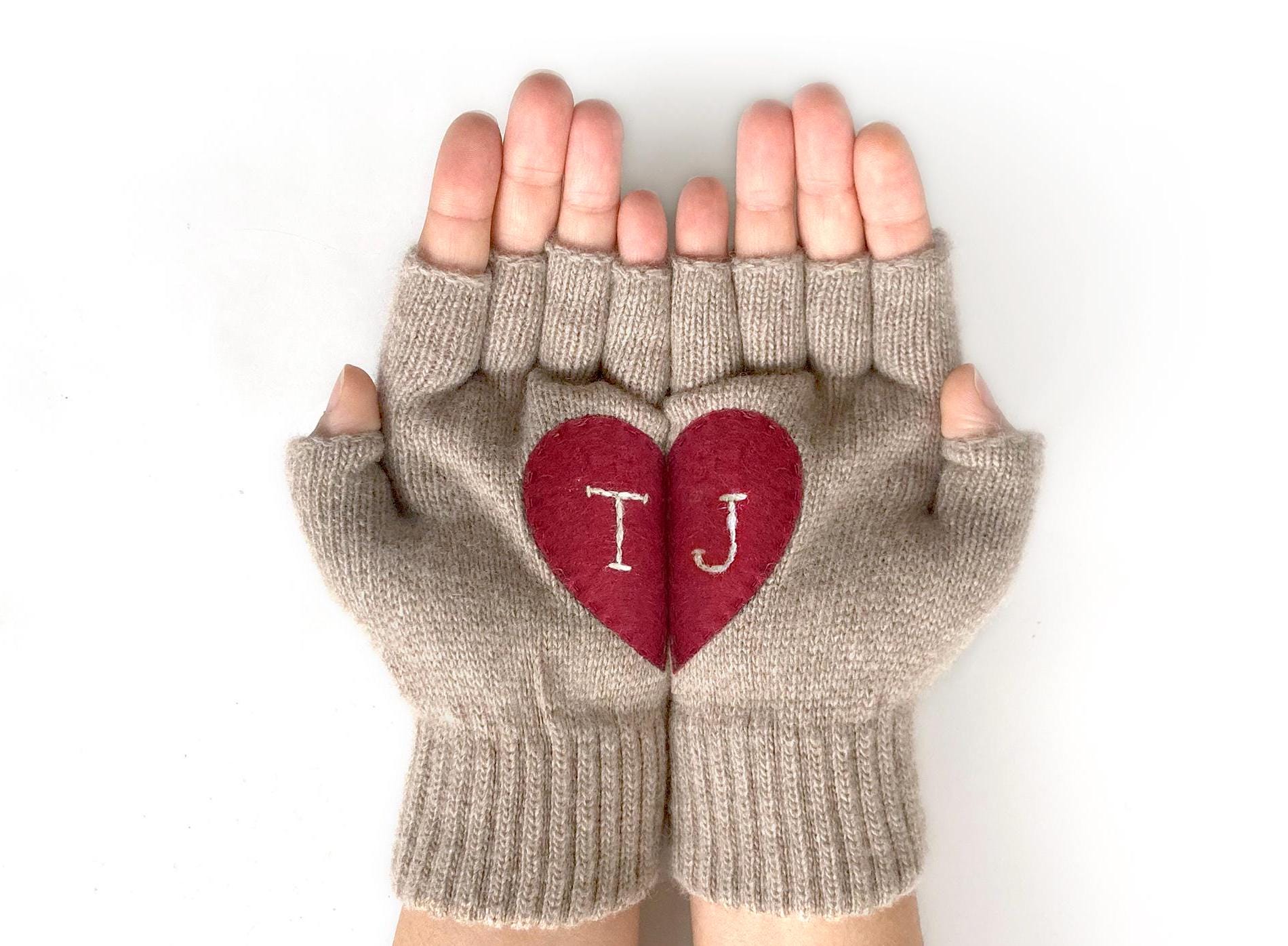 Personalized Valentine Accessories Custom Fingerless Heart Gloves Unique Initials Mittens Valentine Clothing Her Monogram Self Care Gift Etsy