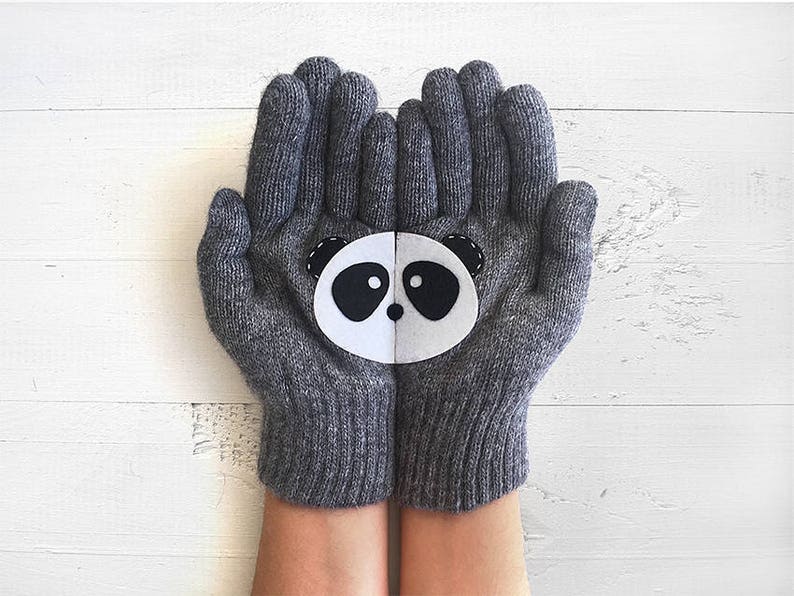 Panda Gifts, Animal Gloves, Women Mittens, Handmade Panda Gift, Valentine Clothing, Knitwear Woman, Winter Clothing, Unique Accessories image 1