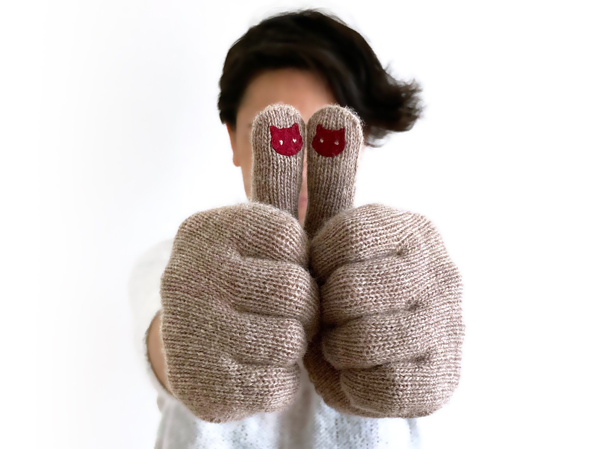 Damen Gestrickte Fingerlose Handschuhe Mit Niedlicher