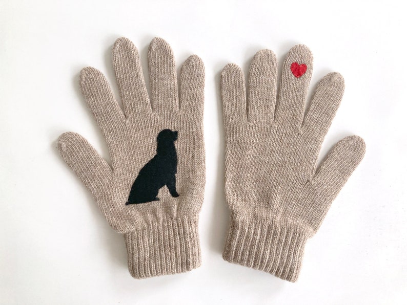 Winter Gloves with Dog and Heart, Gift For Dog Lover, Puppy Owner Accessories, Dogs Parent Clothing, Woman Dog Mittens, Pet Memorial Gift image 2