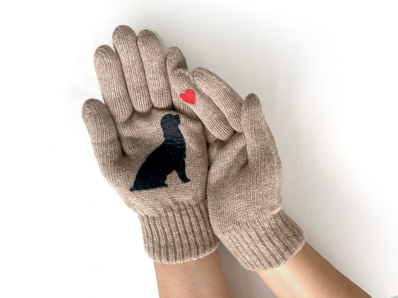 Winter Gloves with Dog and Heart, Gift For Dog Lover, Puppy Owner Accessories, Dogs Parent Clothing, Woman Dog Mittens, Pet Memorial Gift image 4