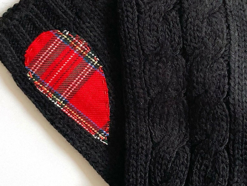 Black Fingerless Gloves, Tartan Heart, Women Mittens, Woman Clothing, Valentines Day Gifts, Heart Mittens, Handmade Gift, Best Gift For Her image 10