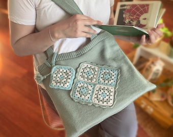 Grüne Oma Tasche gehäkelt: Handgemachte Boho Sommertasche