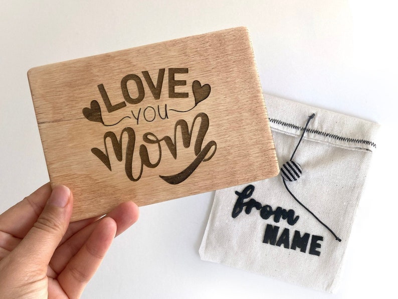 Love You Mom Wood Card, Plywood Mother's Day Card, Greeting Card for Mom, Unique Mother's Day Gift, Personalized Gift for Mom, Birthday Card image 1