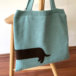 Knit Shoulder Bag with Dachshund, Crochet Tote with Wiener Dog, Gift for Dog Lover Friend, Handmade Dog Mom Gift, Knit Lover Mother Gifts image 10