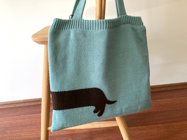Knit Shoulder Bag with Dachshund, Crochet Tote with Wiener Dog, Gift for Dog Lover Friend, Handmade Dog Mom Gift, Knit Lover Mother Gifts image 10
