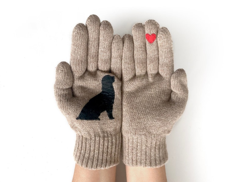 Winter Gloves with Dog and Heart, Gift For Dog Lover, Puppy Owner Accessories, Dogs Parent Clothing, Woman Dog Mittens, Pet Memorial Gift image 1