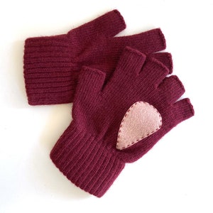 Fingerless Heart Gloves, Women Burgundy Mittens, Valentines Day Gift For Her, Handmade Heart Mittens, Unique Gift Idea, Valentine Clothing image 5