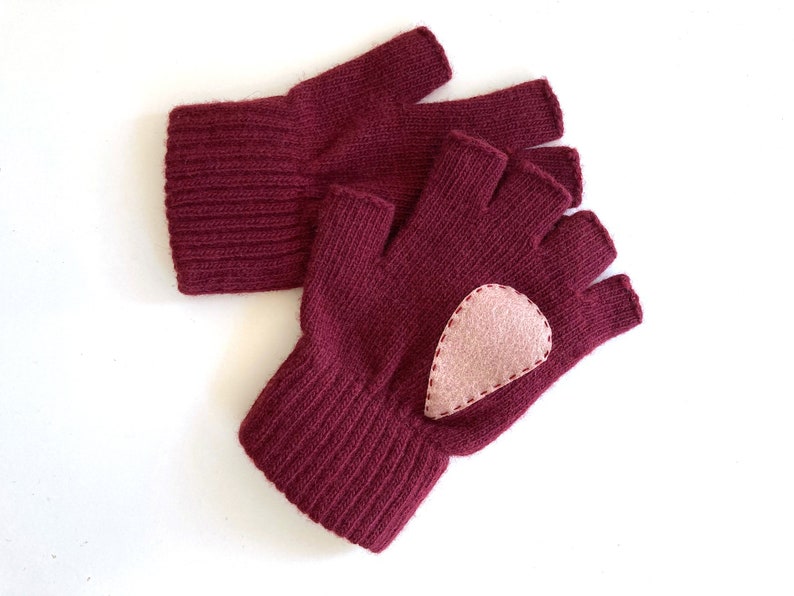 Fingerless Heart Gloves, Women Burgundy Mittens, Valentines Day Gift For Her, Handmade Heart Mittens, Unique Gift Idea, Valentine Clothing image 5