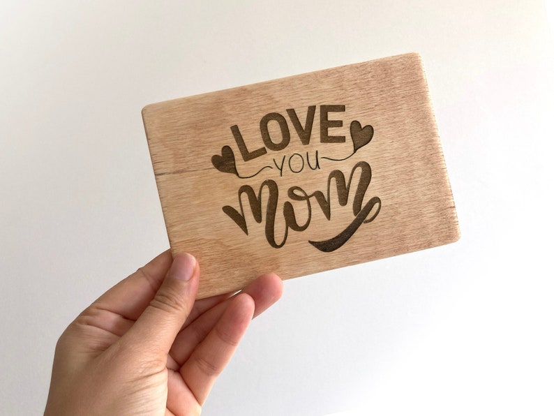 Love You Mom Wood Card, Plywood Mother's Day Card, Greeting Card for Mom, Unique Mother's Day Gift, Personalized Gift for Mom, Birthday Card image 3