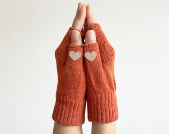 Heart Fingerless Gloves: Birthday Gift For Woman, Mothers Day Gift