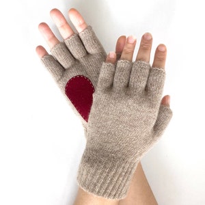 Women Heart Gloves, Unique Fingerless Mittens, Handmade Winter Accessories, Gift for Girlfriend, Texting Glove with Heart, Cold Weather Gift image 2