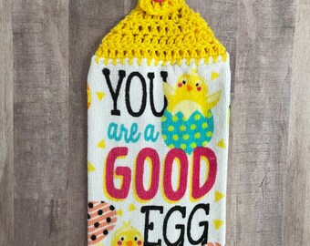 Crocheted Top Dish Towel - Easter Eggs and Chicks