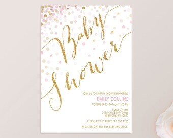 Pink Gold Baby Shower Invitation Printable Stars Glitter Pink Gold Baby Shower Invitation Printable Glitter Girl Digital Invite Customizable 15 00 Free Shipping