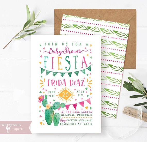 Fiesta Baby Shower Invitation Mexican Invite Hispanic Card Etsy