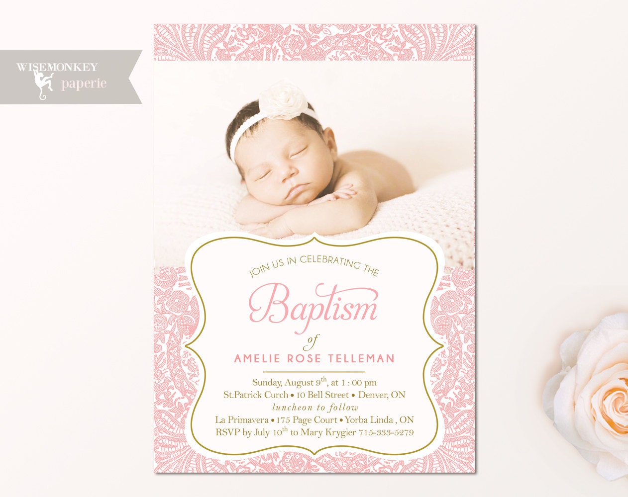 Baptism Invitation Christening Invite Church Godparents Etsy