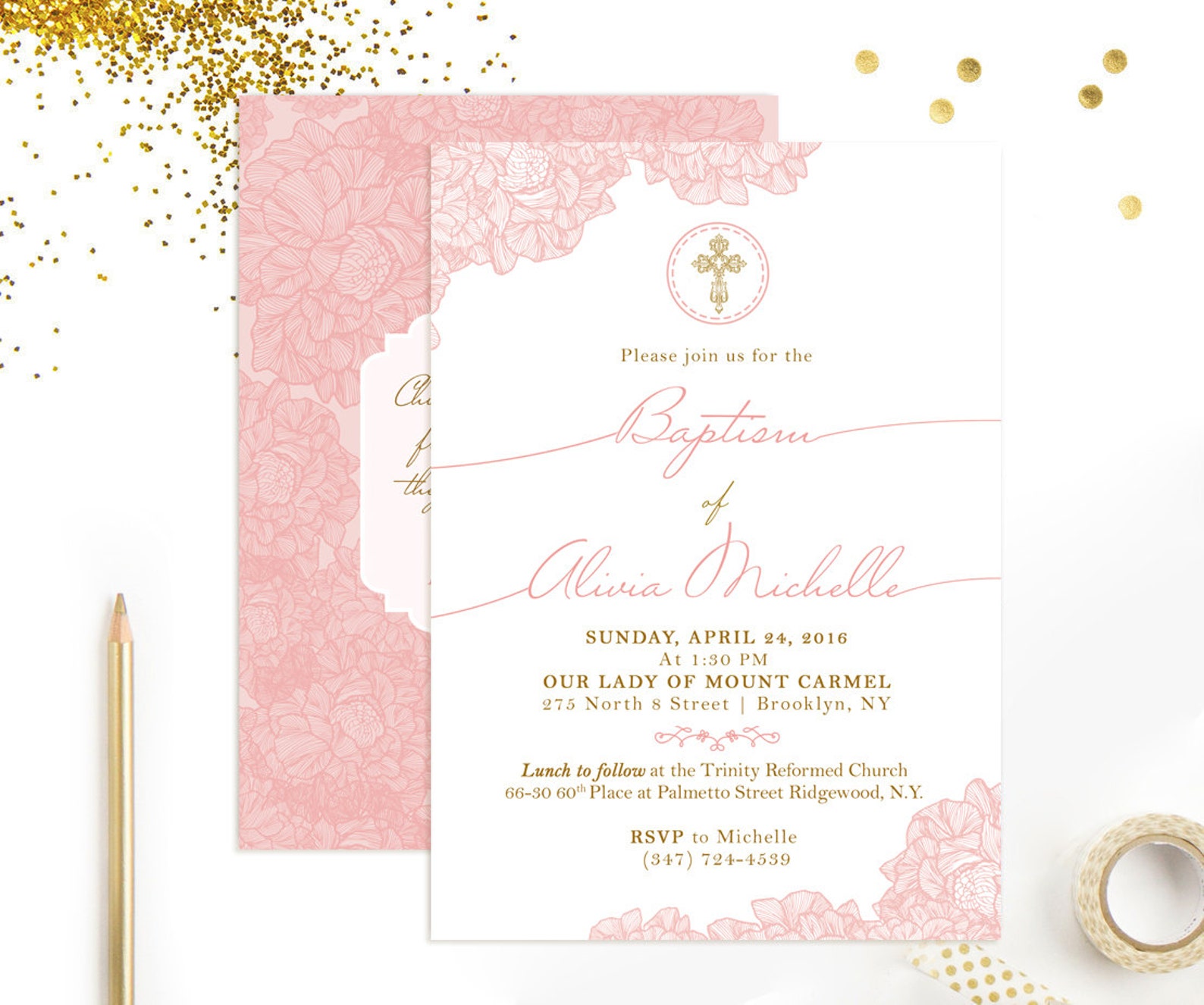 Baptism Invitation Christening Invite Church Godparents Etsy