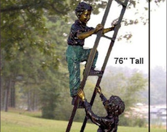Two Boys, Children on Ladder Lost Wax Bronze Garden Statue 76"H by Max Turner