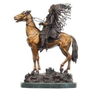 Mounted Indian Chief Bronze Statue Signed C. Kauba