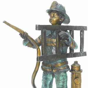 Young Firefighter Boy, Finest US Lost Wax Children Statue Sculpture, Fountain ~ Life-size