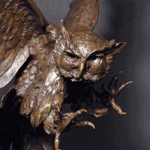Owl, Finest US Lost Wax Bronze Sculpture Signed Jules Moigniez