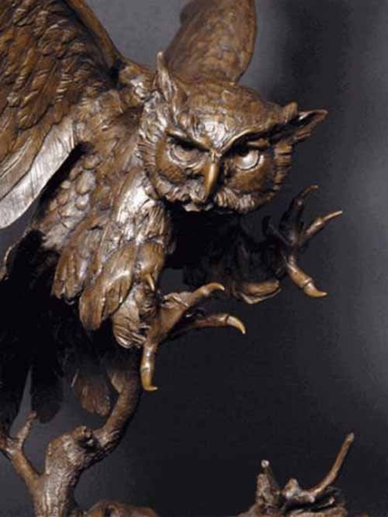Owl, Finest US Lost Wax Bronze Sculpture Signed Jules Moigniez 4 Sizes