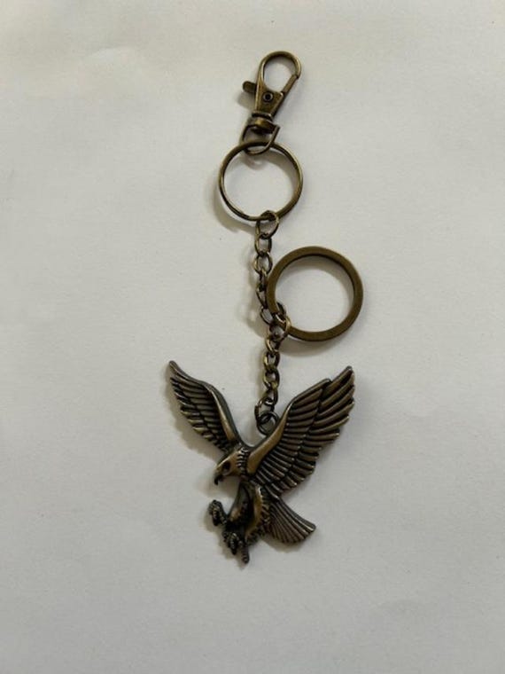 Eagle Hawk or Falcon Statue Bronze Metal Keychain Key Ring Bird