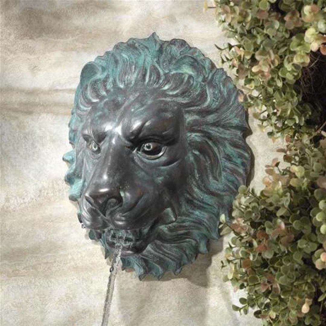 Cast Bronze Lion Face Head Water Fountain Spitter Solid Metal Garden