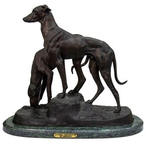Double Greyhound Finest US Lost Wax Bronze Statue Dog Sculpture by Masson