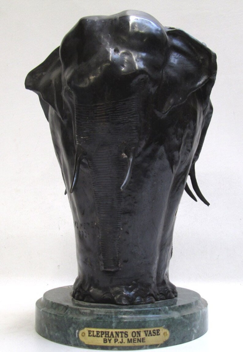Elephants on Vase Lost Wax Bronze Statue by PJ Mene Etsy