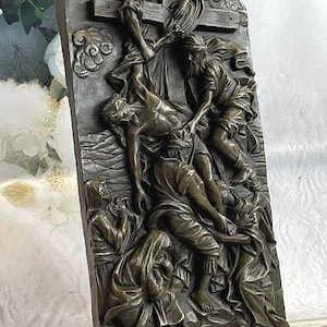 Descent from the Cross Bronze Wall Plaque: High-Relief Religious Sculpture